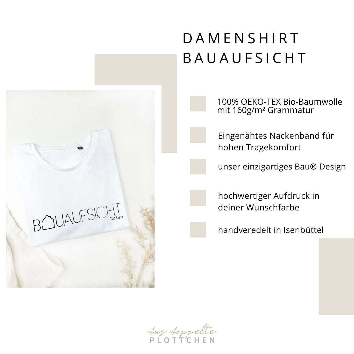T-Shirt BAUAUFSICHT NAME (FÜR SIE) personalisiert das doppelte Plottchen®
