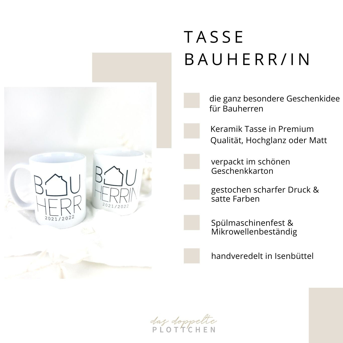 Tasse BAUHERR/IN & JAHR personalisiert das doppelte Plottchen®